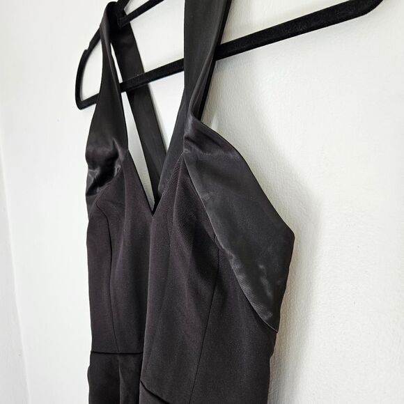 NWT Elagia Formal Black Cross Neck Satin Sleeveless Wide Leg Jumpsuit Romper L - Picture 12 of 16